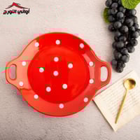 صحن سيراميك دائري بيدين أحمر منقط