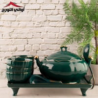 طقم شوربة بصينية أخضر ذهبي