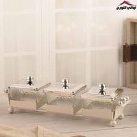 صحون مكسرات سراب فضي ثلاثي مربع