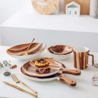 صحن بيد واحده على شكل خشب