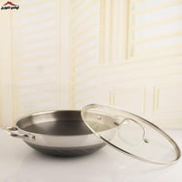 مقلى سيراميك بغطاء زجاج بيدين ماركة UAKEEN