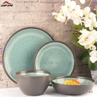 طقم سفرة 16 قطعة أزرق رمادي