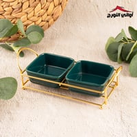 طقم تقديم ثنائي أخضر مذهب