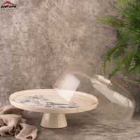 صحن تقديم دائري بقاعدة طير بغطاء غاليري