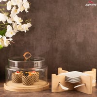 حافظة حلا بغطاء زجاج وقاعدة خشب 10 قطع