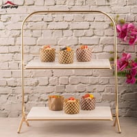 ستاند تقديم مستطيل رخام 2 دور ذهبي