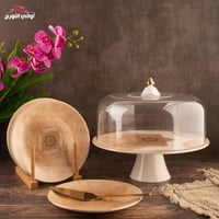 طقم صحون كيك لورا بقاعدة 9 قطع بني