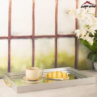 صينية تقديم زجاج مرايا إيطار فضي