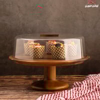 حافظة للكيك دائري خشب بغطاء شفاف
