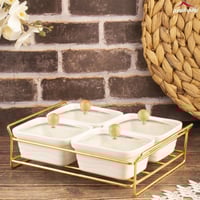 طقم صحون مكسرات رباعي سيراميك بغطاء زجاج