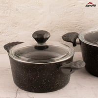 طقم قدور جرانيت تركي أسود بغطاء زجاج 7 قطع ماركة T...