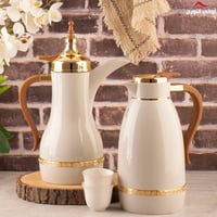 طقم ترامس سدين بيد خشبي رمادي مذهب