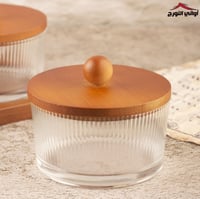 طقم صحون مكسرات زجاج بغطاء وقاعدة خشب