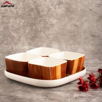 صينية تقديم مربع على شكل خشب 4 قطع
