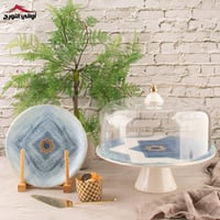 طقم صحون كيك لورا بقاعدة 9 قطع أزرق