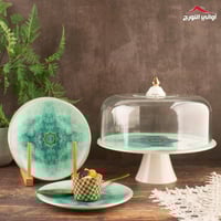 طقم صحون كيك لورا بقاعدة 9 قطع أخضر