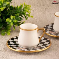 طقم قهوة تركي أبيض و أسود 12 قطعة غاليري