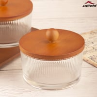 طقم صحون مكسرات بغطاء وقاعدة خشبي