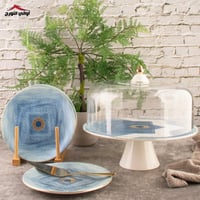 طقم صحون كيك لورا بقاعدة 9 قطع أزرق