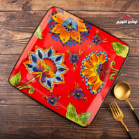 صحن مربع أحمر برسم زهور
