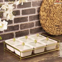 طقم صحون مكسرات سداسي سيراميك بغطاء زجاج