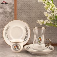 طقم بيالات تركي كرستال روز فضي 18 قطعة