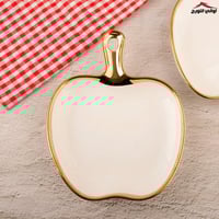 صحن تقديم شكل ابل ابيض دهبي