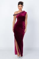 فستان مخمل عودي موديل 176195