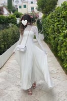 فستان سهرة أبيض أنيق خامة باربي + جيبون