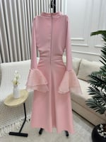 فستان للعيد فاخر وردي بأكمام أورجنزا مطرزة وتنورة...