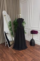 فستان سهرة أسود قطعتين تنورة كلوش شيفون