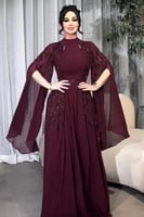 افضل فستان سهره شيفون لون عنابي - موديلات فساتين س...