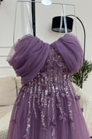 فستان خطوبة بنفسجي ناعم مطرز يدوي - فساتين خطوبة