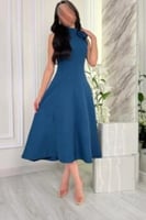 فستان أزرق أنيق بدون أكمام بقصة A-Line