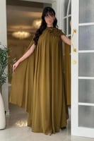 فستان العيد للحوامل بني فاتح