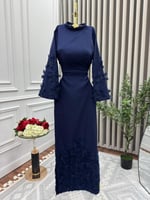 فستان كحلي طويل أنيق بأكمام واسعة