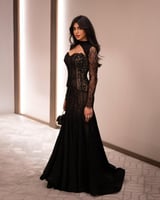 فستان سهره قطعتين فاخر لون اسود