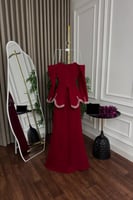 فستان سهره ساتر لون عنابي طويل