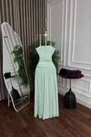 فستان سهره طويل شيفون سماوي