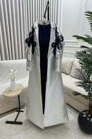 جلابية رمضان قطعتين لون فضي مع كحلي