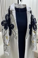 جلابية رمضان قطعتين لون فضي مع كحلي