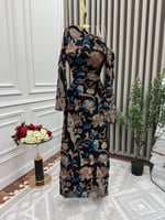 فستان مخملي فخم بتطريز ذهبي وأكمام واسعة - فساتين...