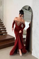 فستان سهرة أحمر فاخر أوف شولدر - فساتين جدة