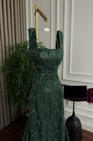 فستان سهره طويل أخضر مطرز