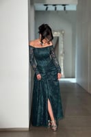 فستان دانتيل أخضر أنيق للسهرات والمناسبات