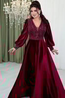 فستان سهره مخمل عنابي ومناسب للحوامل