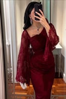 فستان سهره عنابي مطرز زيركون