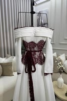 فساتين استقبال العيد 2026 - فستان لنن أبيض مع دانت...