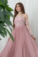 فستان سهرة للحوامل شيفون دبل كلوش لون وردي