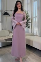 فستان سهرة موف أنيق مع أكمام دانتيل